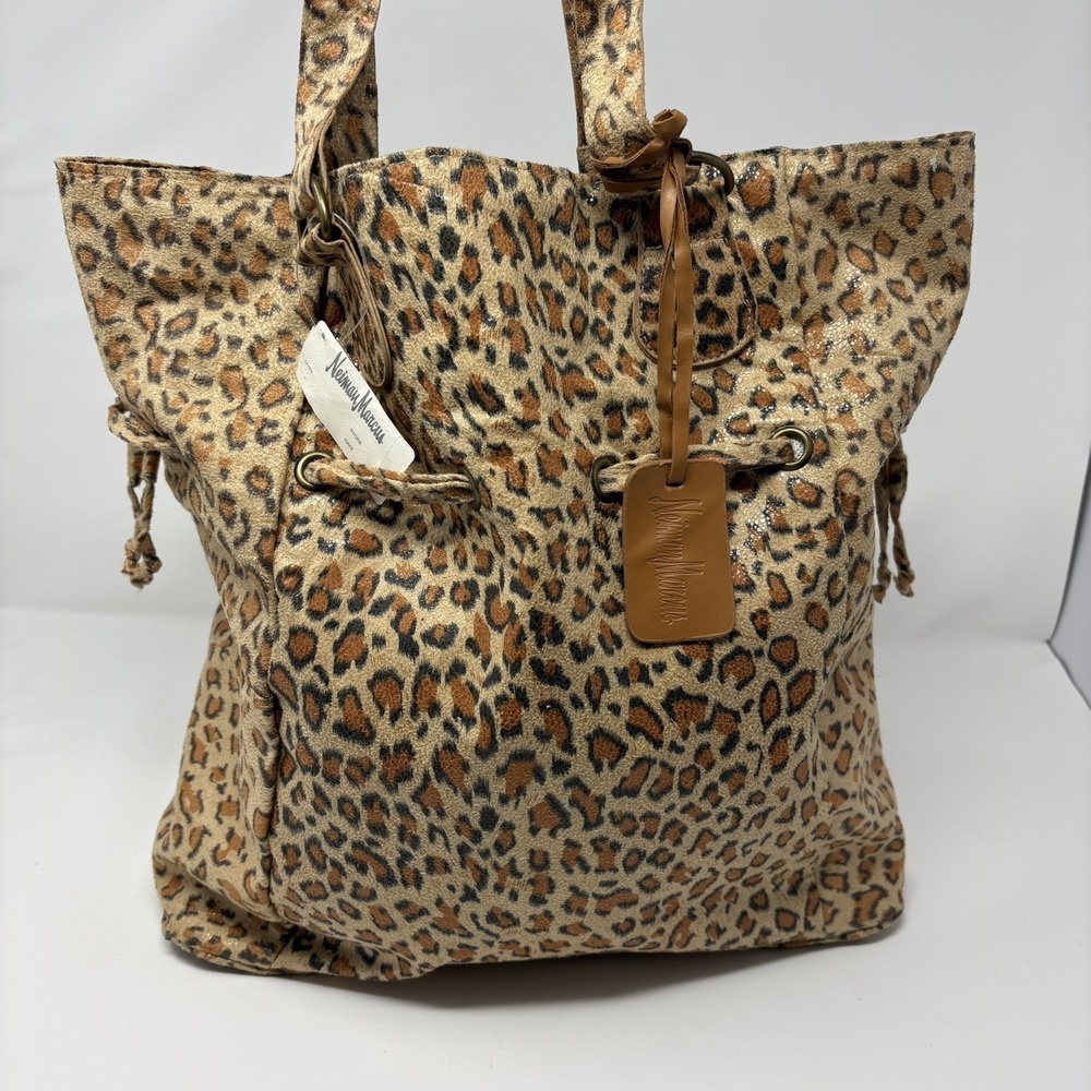 🐆 NWT Neiman Marcus Animal Print Tote Bag Leopard/Cheetah Pattern Medium Cute